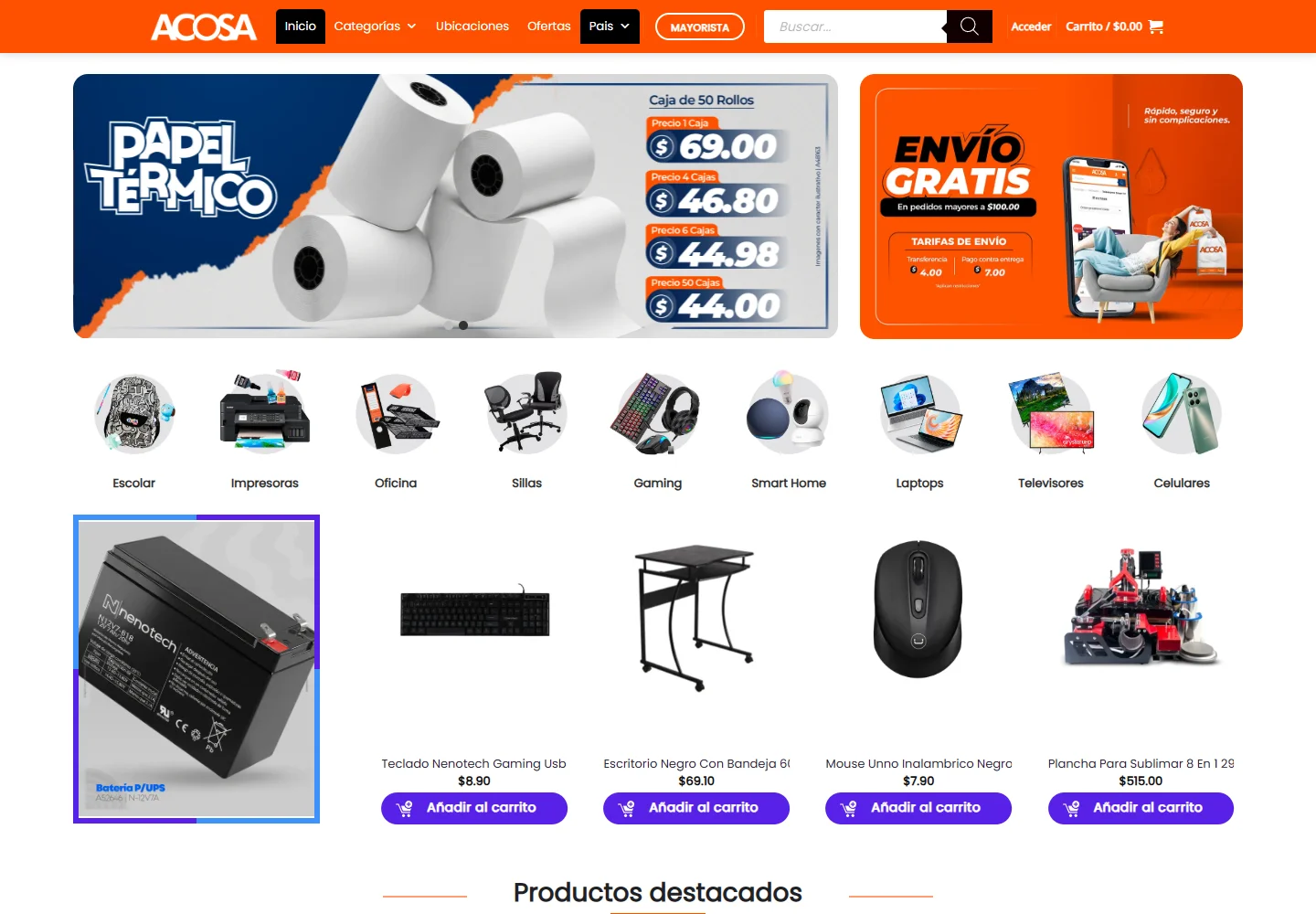 Vista del sitio web de ACOSA El Salvador