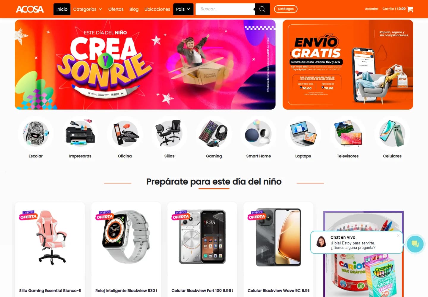 Vista del sitio web de ACOSA Honduras