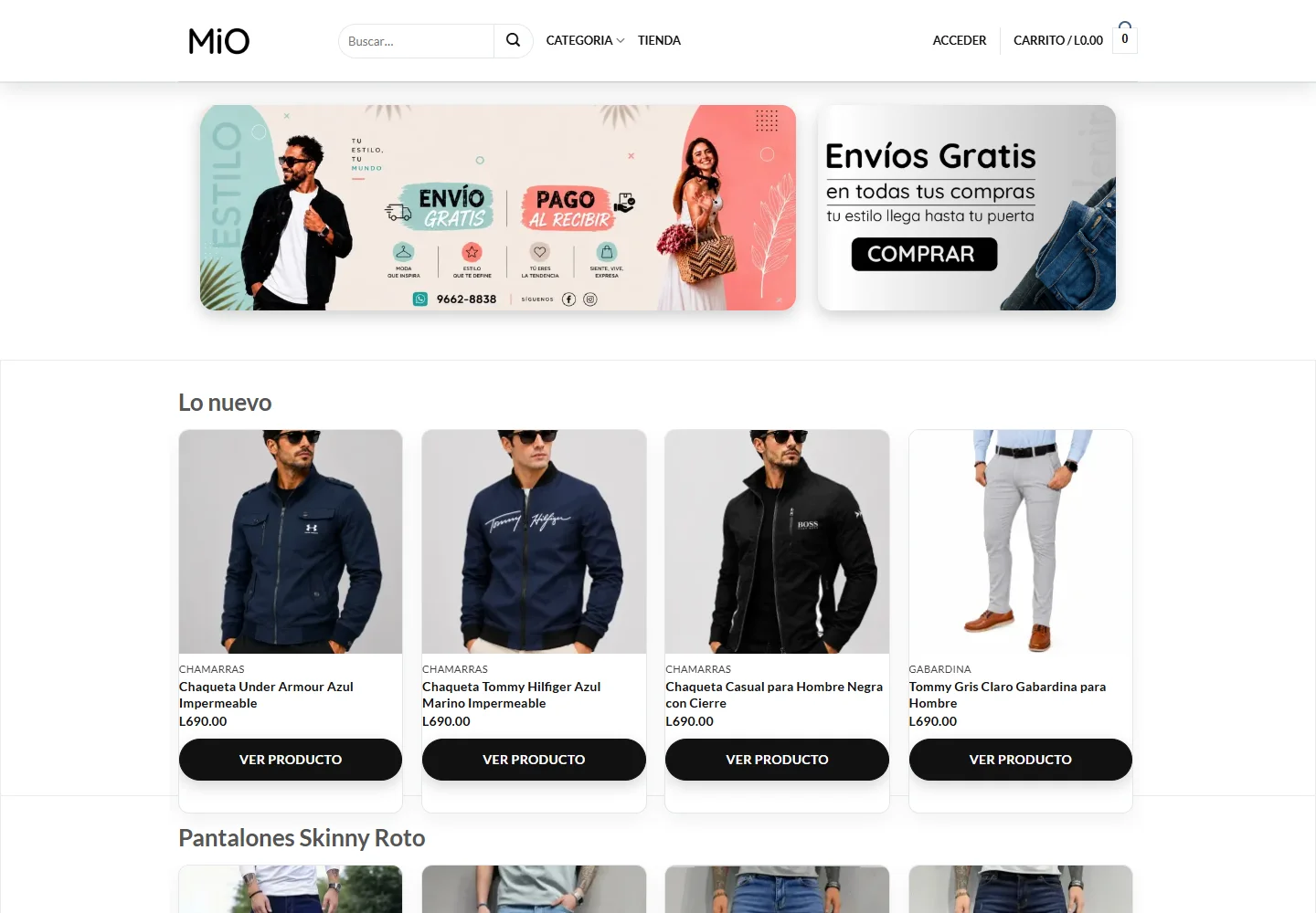 Vista del sitio web de MIO Honduras